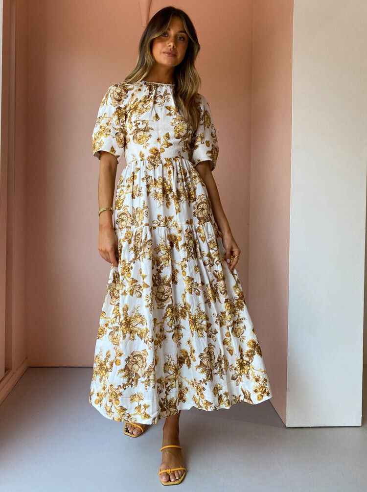 SHONA JOY - Bella Short Sleeve Open Back Midi Dress - Size AU 8 / US 4 / EU 36
