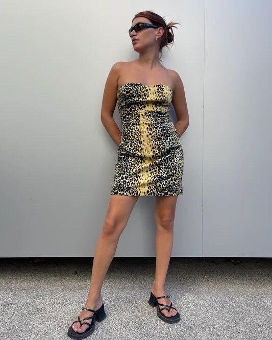 Vintage yellow and black leopard print guess dress