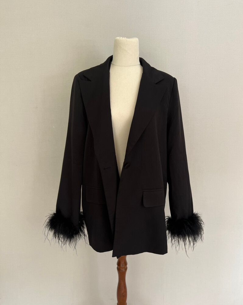 Oversized Black Blazer With Feathers
