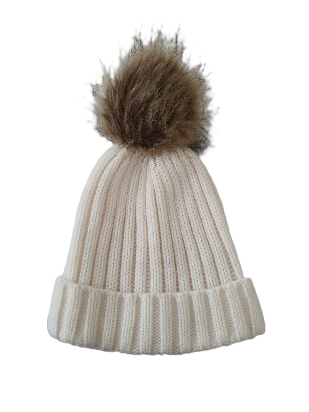 Women's Beanie with Faux Fur Pom – Warm Winter Accessory - Like New