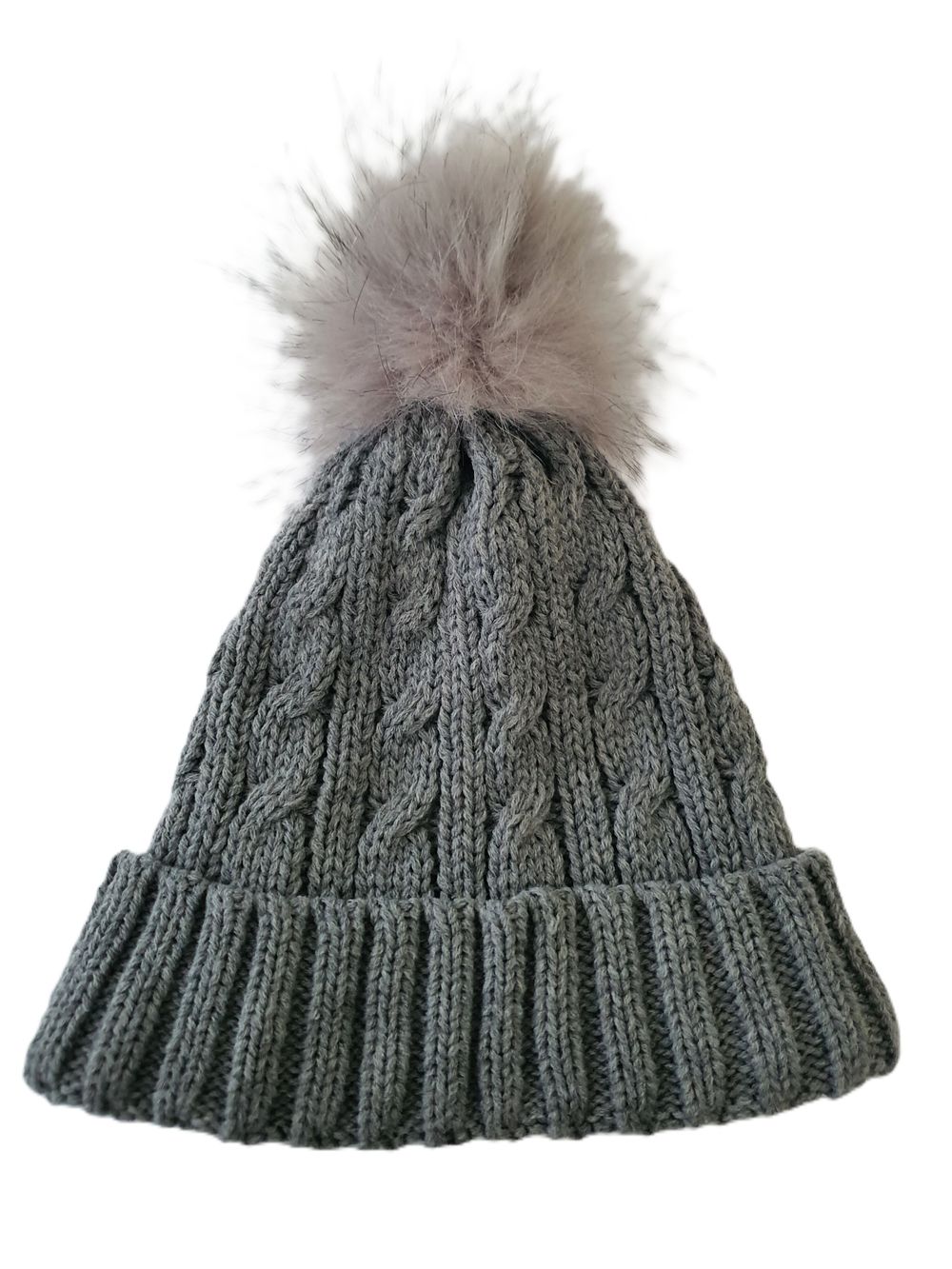 Women's Stylish Knit Beanie with Faux Fur Pom – Warm & Cozy Winter Hat -Like New