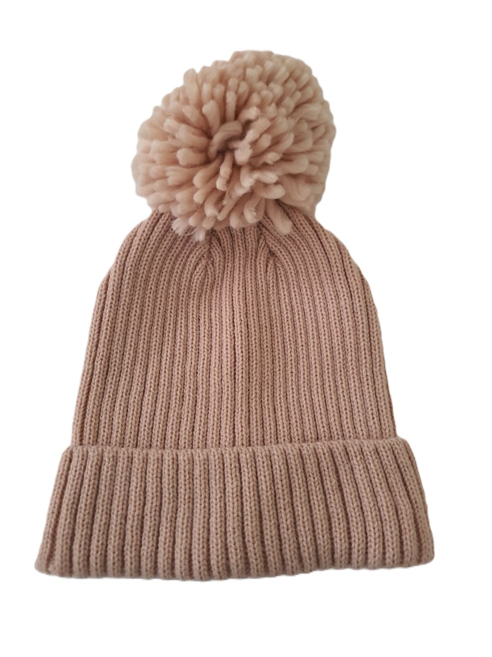 PIPER Women’s Cozy Beanie with Faux Fur Pom – Tan/Nude Color - Like New