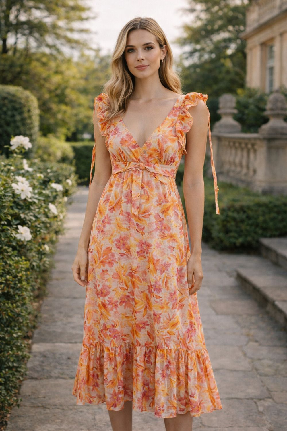 open lace back dress Orange Boho Paisley Print Long Sleeve Pleated Tie Waist Mini Dress Orange / L / 100%Polyester main image 1
