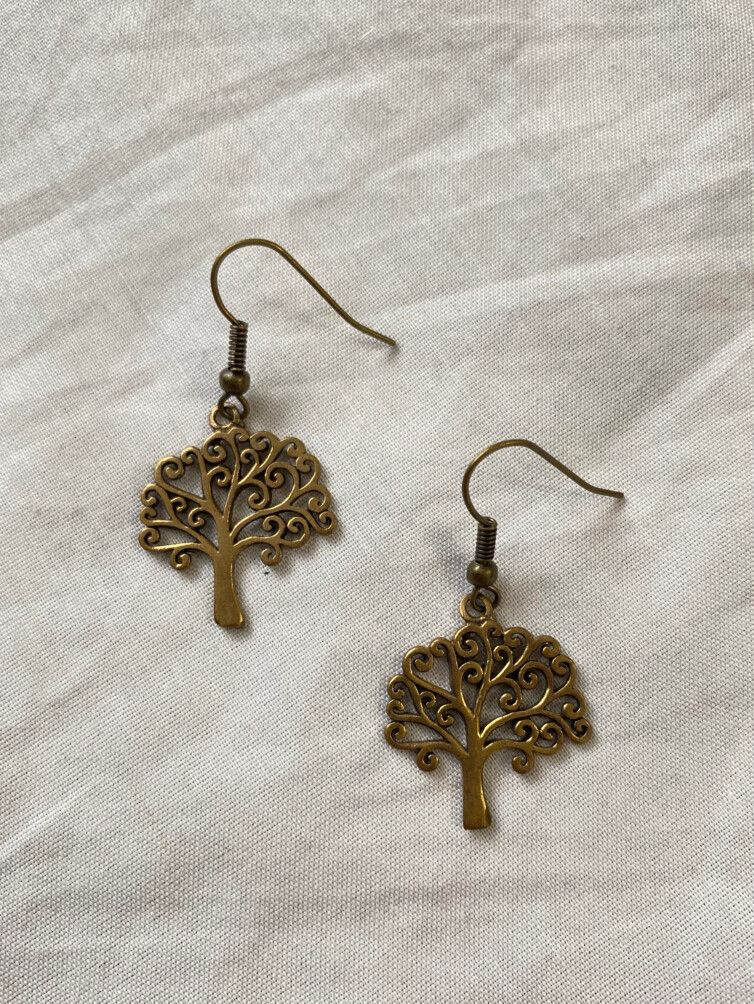 Brass gold tree hook earrings