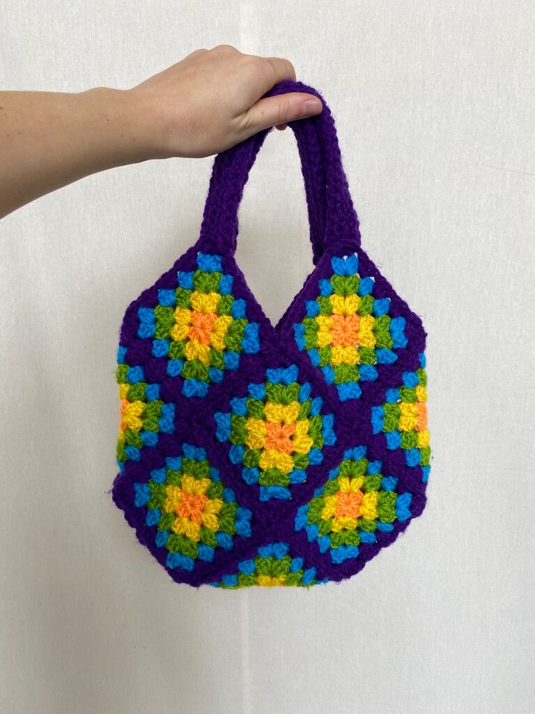 Colourful handmade crochet patchwork bag