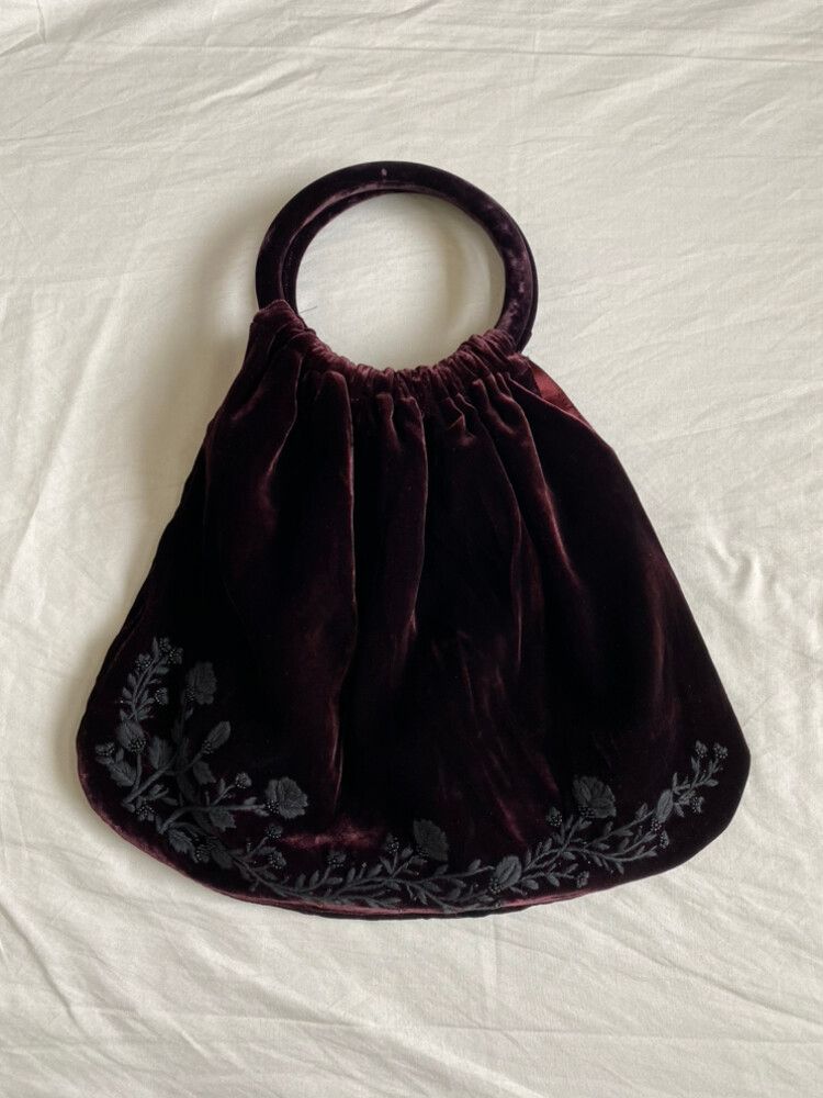 Velvet embroidered bead detail vintage bag