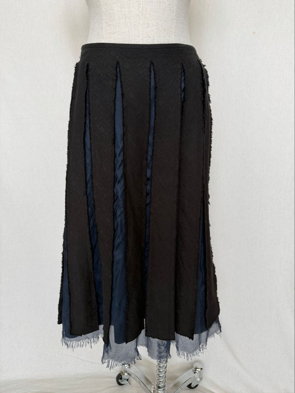 Vintage raw trim silk layer midi skirt