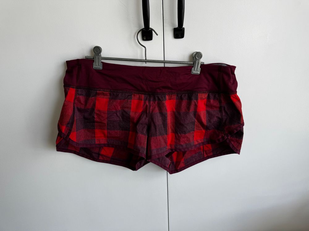 Lululemon Red & Burgundy Check Running Shorts – Size 10