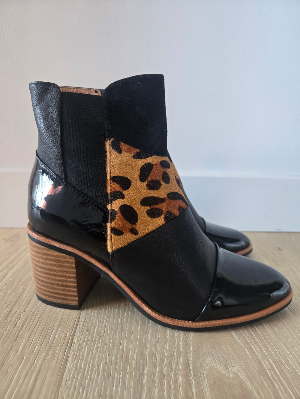 Bresley Black Leopard Print Ankle Boots