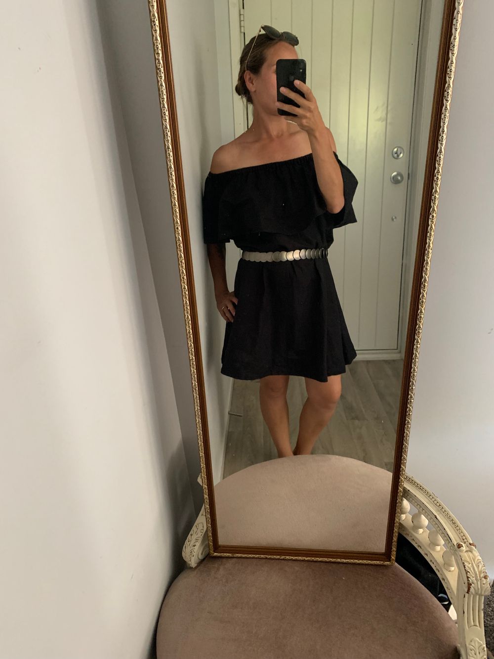 Anine Bing mini dress linen off shoulder ruffle black image 5