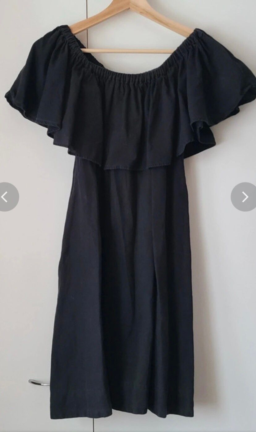 Anine Bing mini dress linen off shoulder ruffle black image 2