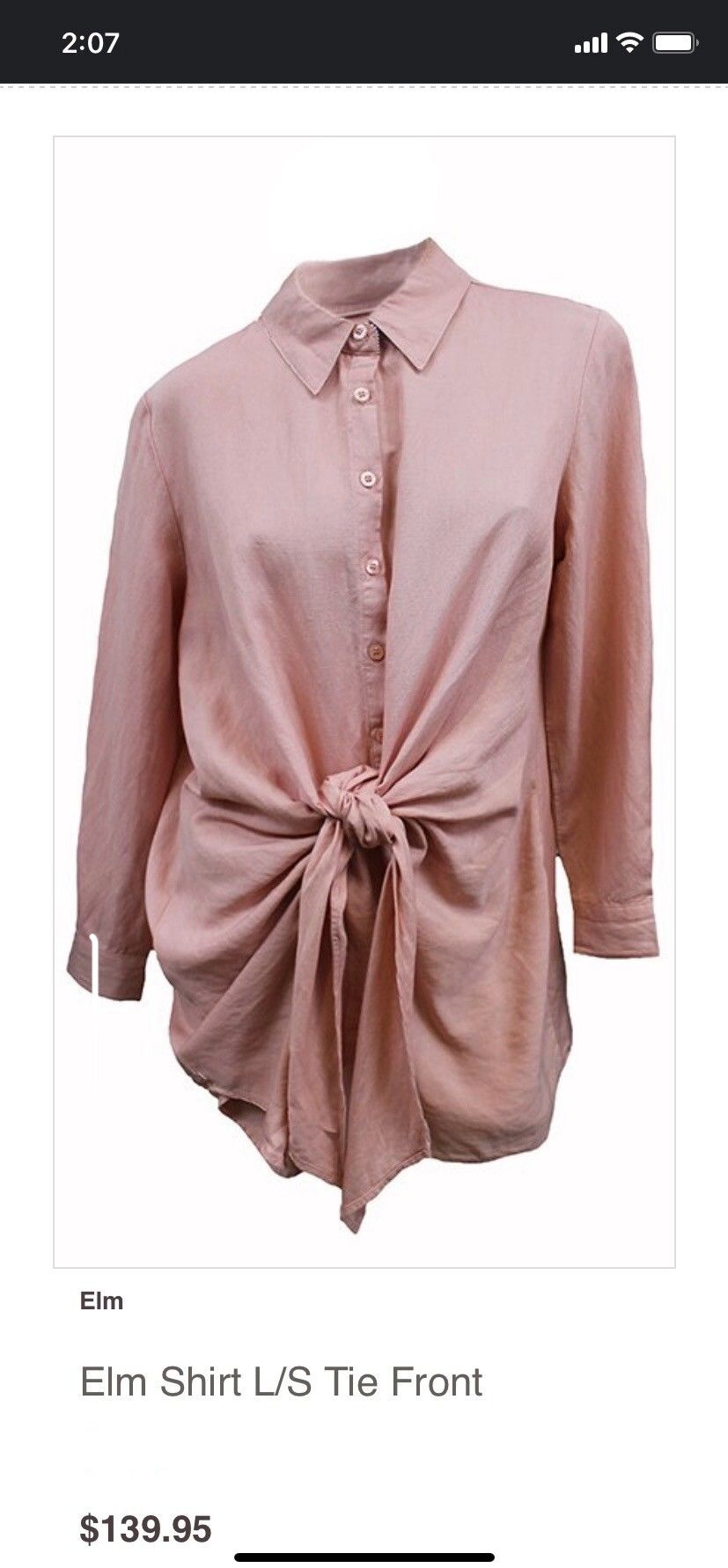 Elm linen cotton pink shirt with bow- long sleeves