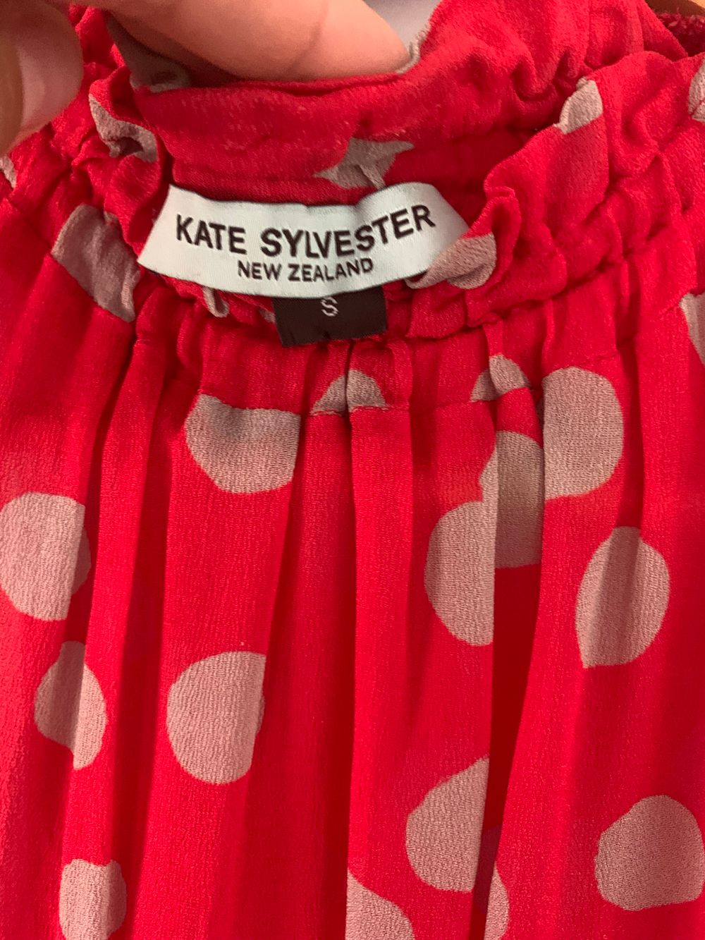 Kate Sylvester chiffon dress red high neck polka dot sleeveless image 5