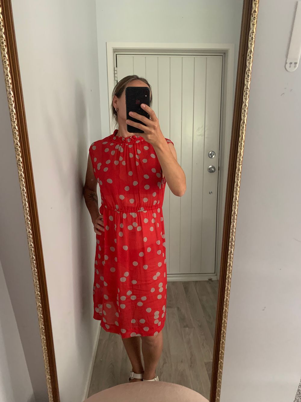 Kate Sylvester chiffon dress red high neck polka dot sleeveless image 2