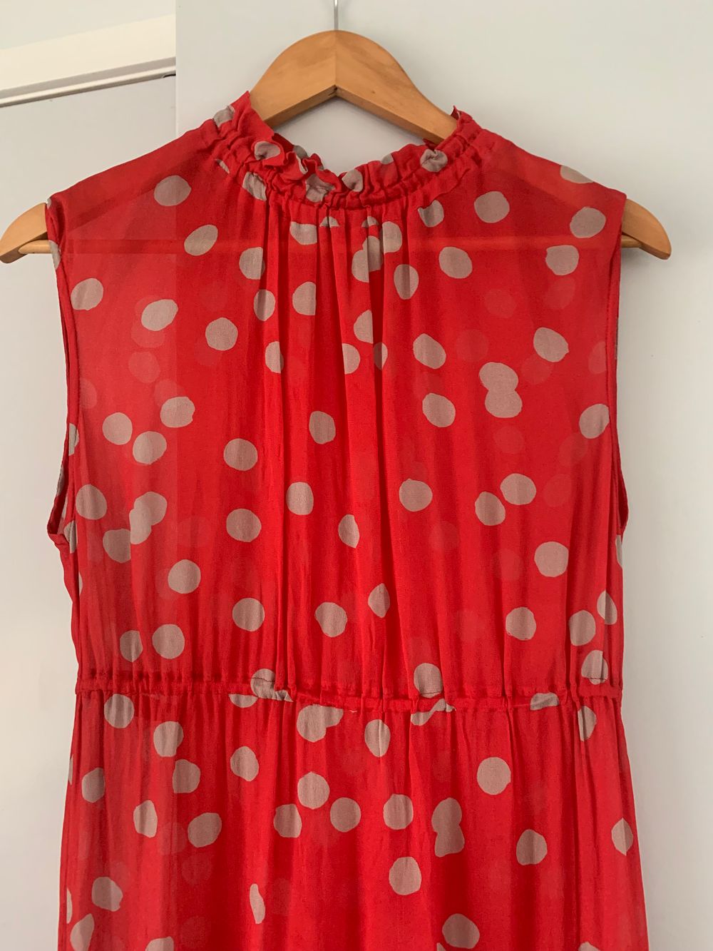 Kate Sylvester chiffon dress red high neck polka dot sleeveless image 4