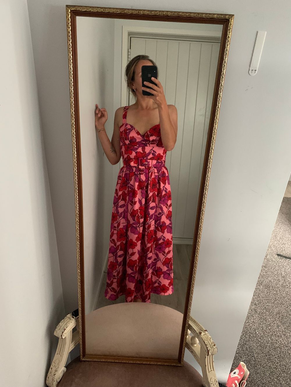 Kookai - Kookai Valencia satin midi/maxi dress pink floral with belt on  Designer Wardrobe