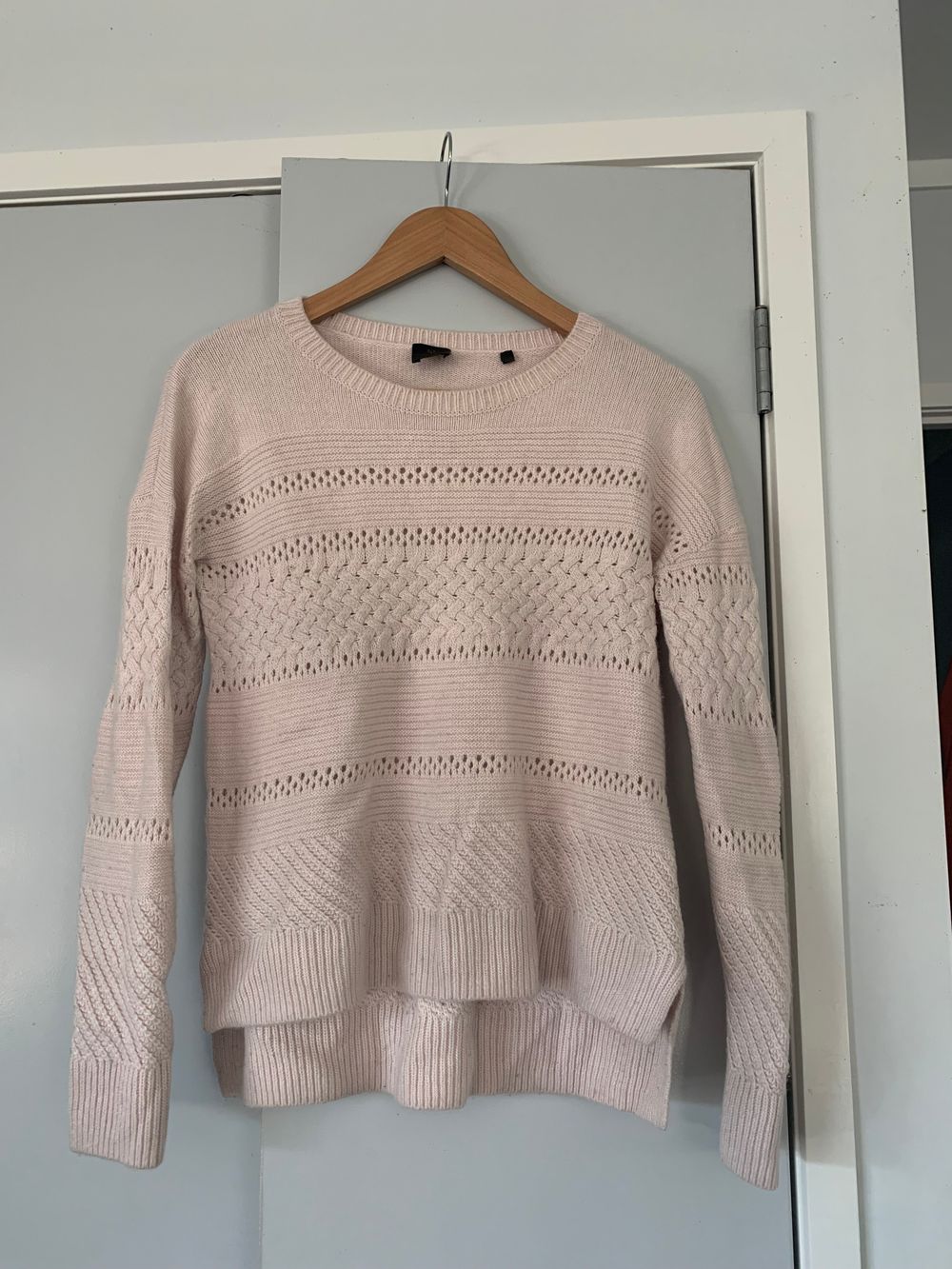 David Lawrence lambswool angora cashmere jumper blush pink crew neck crochet size s