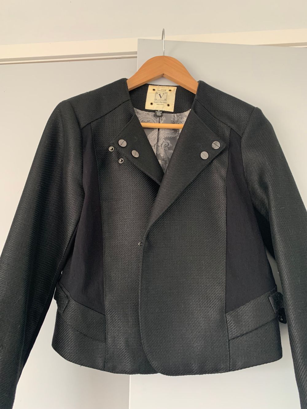 Verge black Virgin wool blend blazer jacket fitted style size M image 7