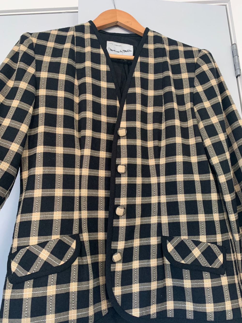 Vintage designer checkered jacket beige black Rosemarie Muller size S image 7