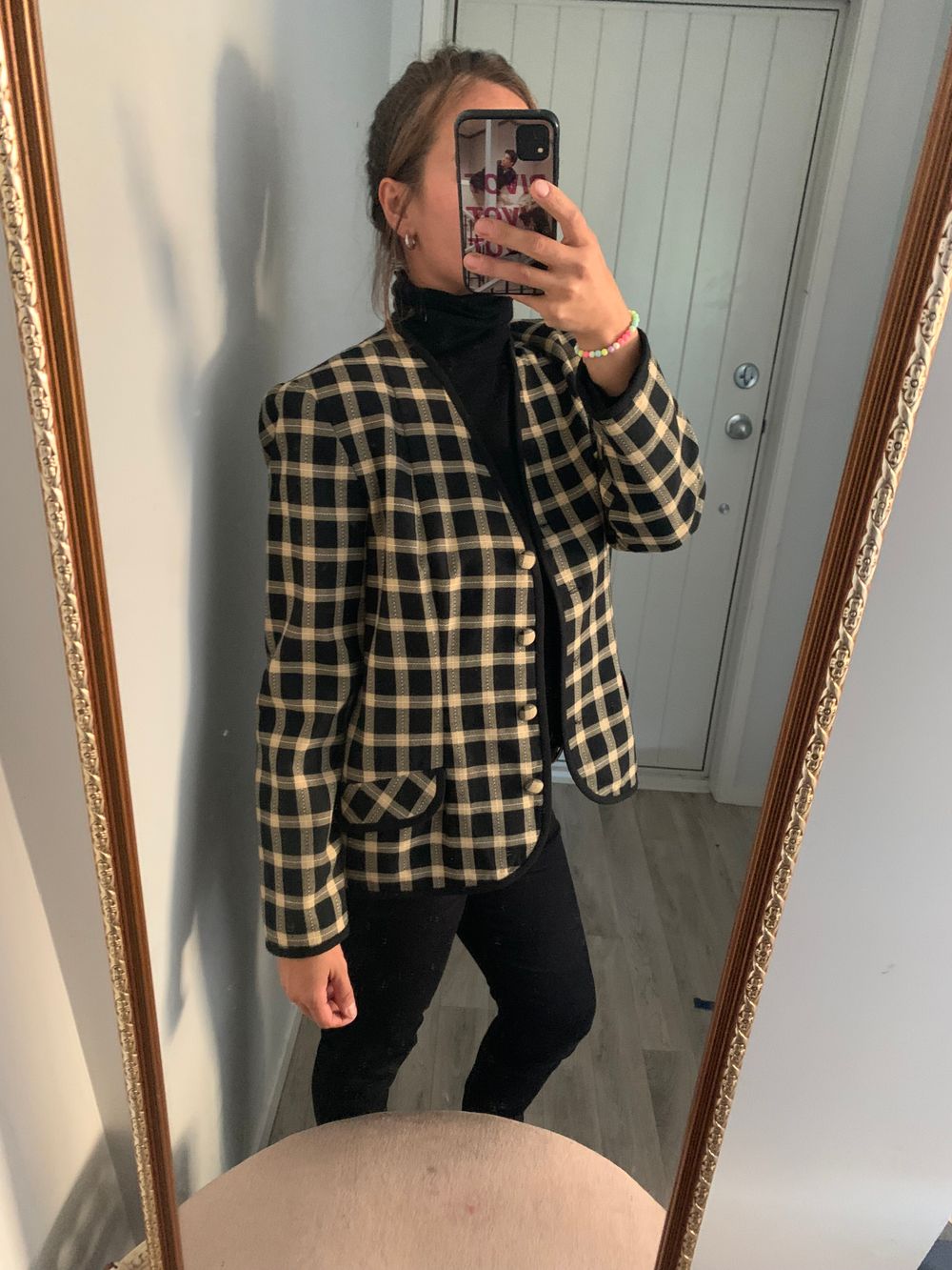 Vintage designer checkered jacket beige black Rosemarie Muller size S image 4
