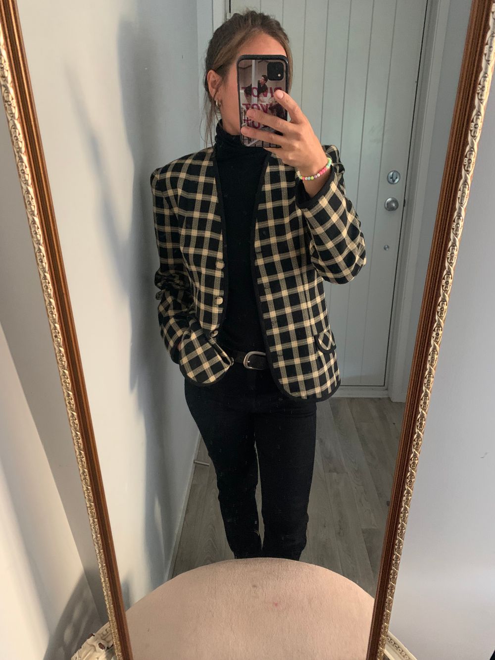 Vintage designer checkered jacket beige black Rosemarie Muller size S image 3