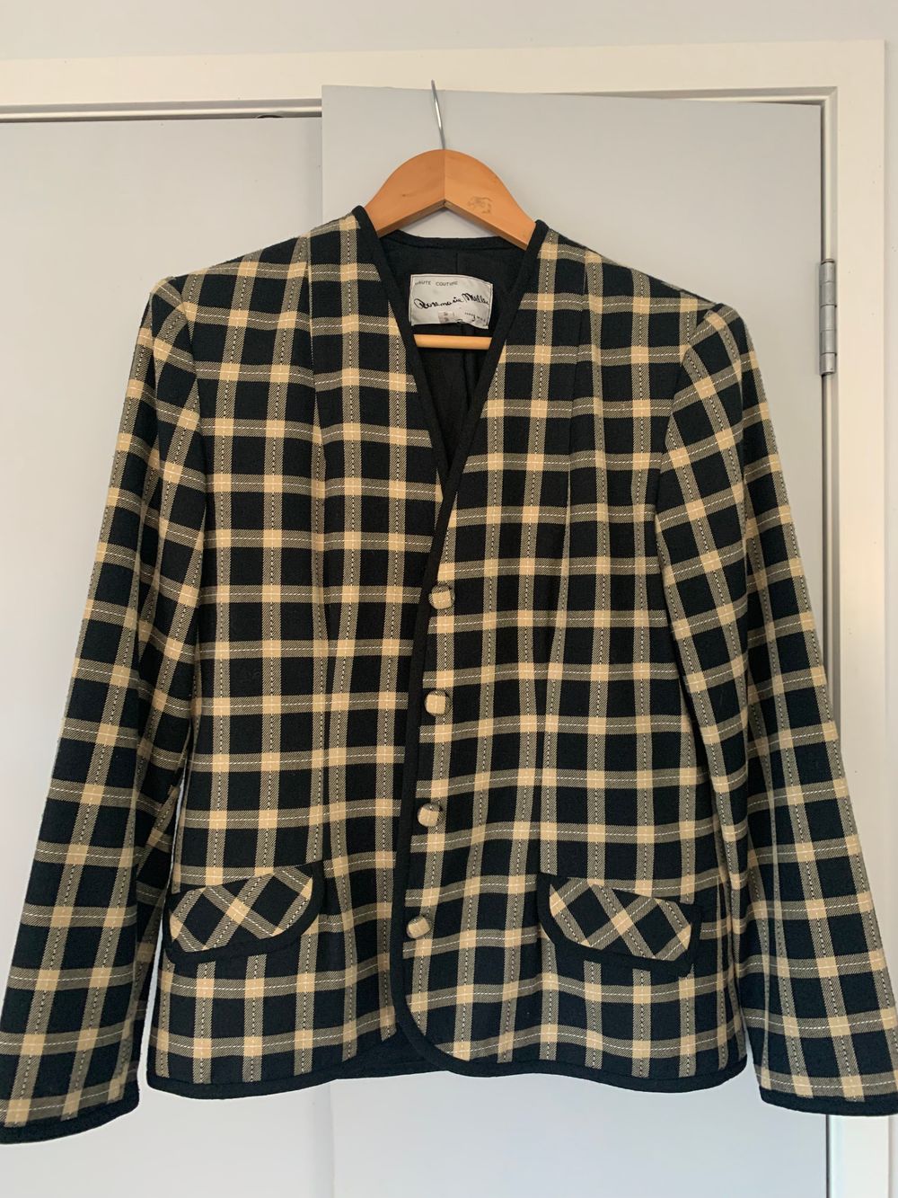 Vintage designer checkered jacket beige black Rosemarie Muller size S image 2