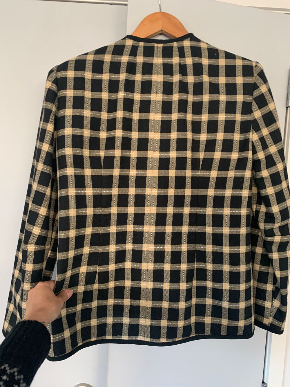 Vintage designer checkered jacket beige black Rosemarie Muller size S image 5