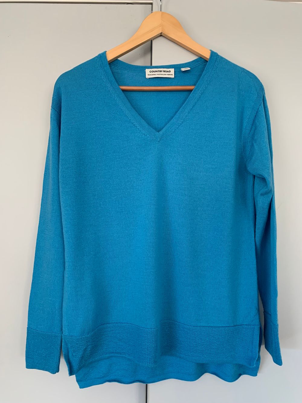 Country Road merino wool blue fine Knit Jumper relaxed fit size 6-8