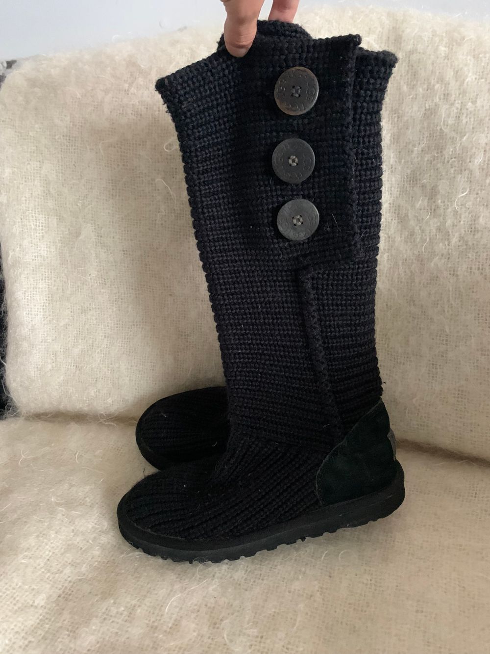 UGG Black Knit wool leather Boots size 37
