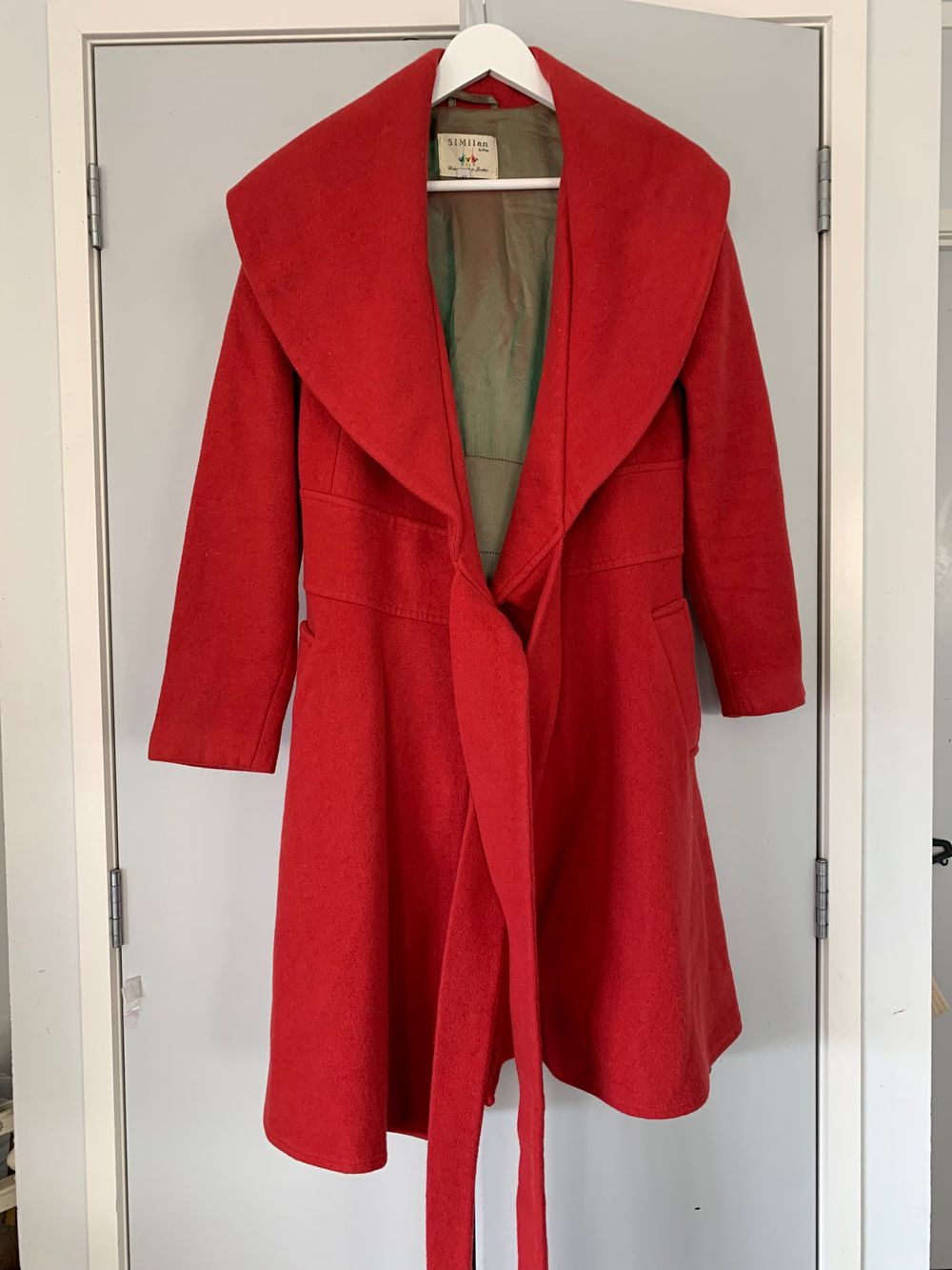 Vintage Wool 100% red Coat wrap shawl neck size 8 made in UK image 5