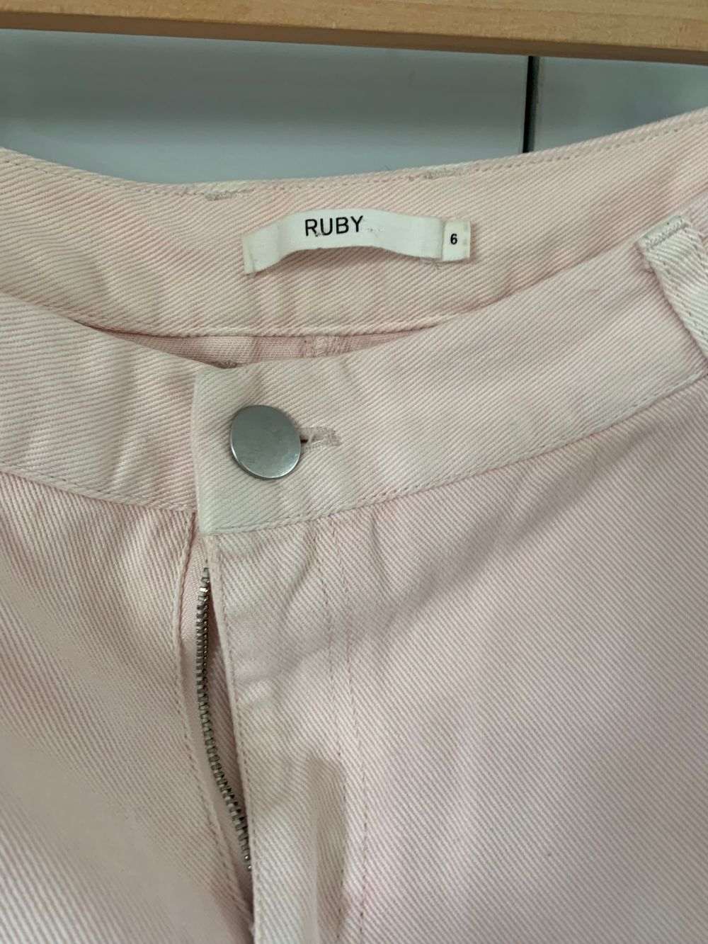 RUBY light Pink Denim Skirt cotton size 6 zip image 2