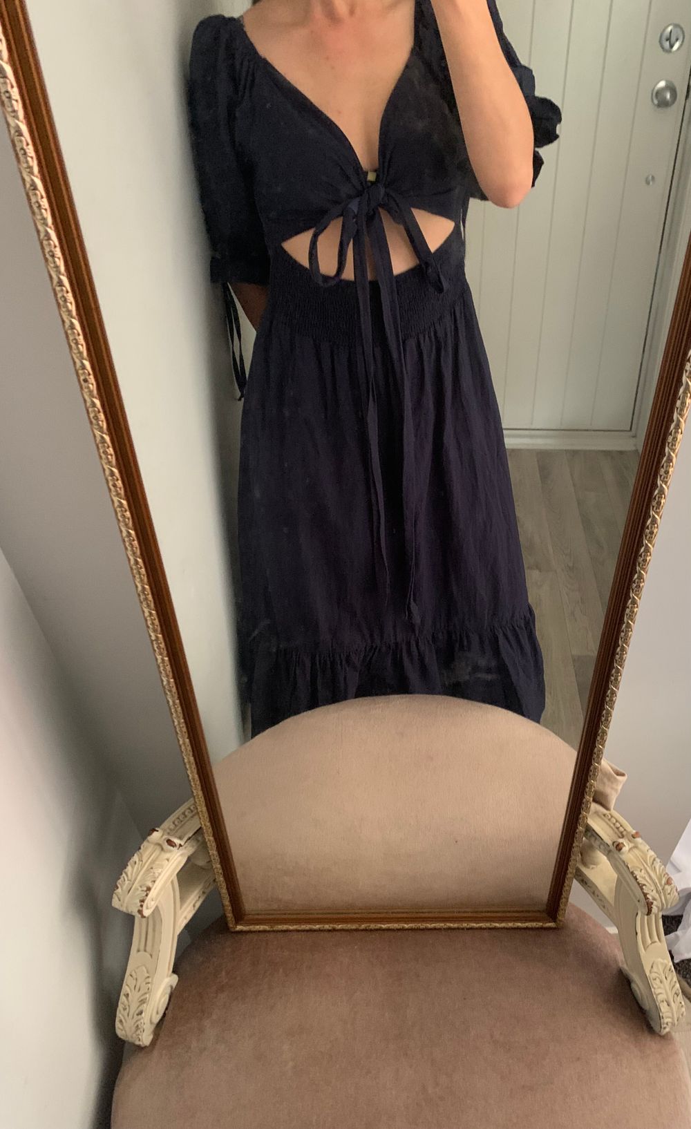 Primrose The Label Navy blue Midi Dress cotton size 10 front tie