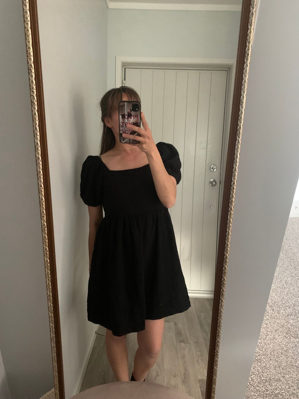 Princess Highway Black Mini Dress puffy sleeves textured cotton size 8