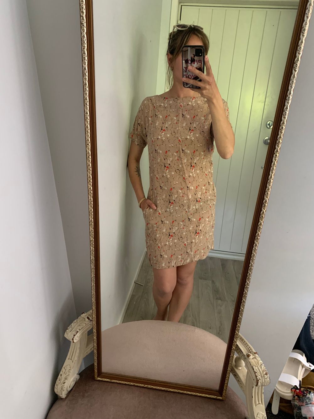 Armani mulberry silk Floral Mini Dress beige red Size S designer made in Italy summer