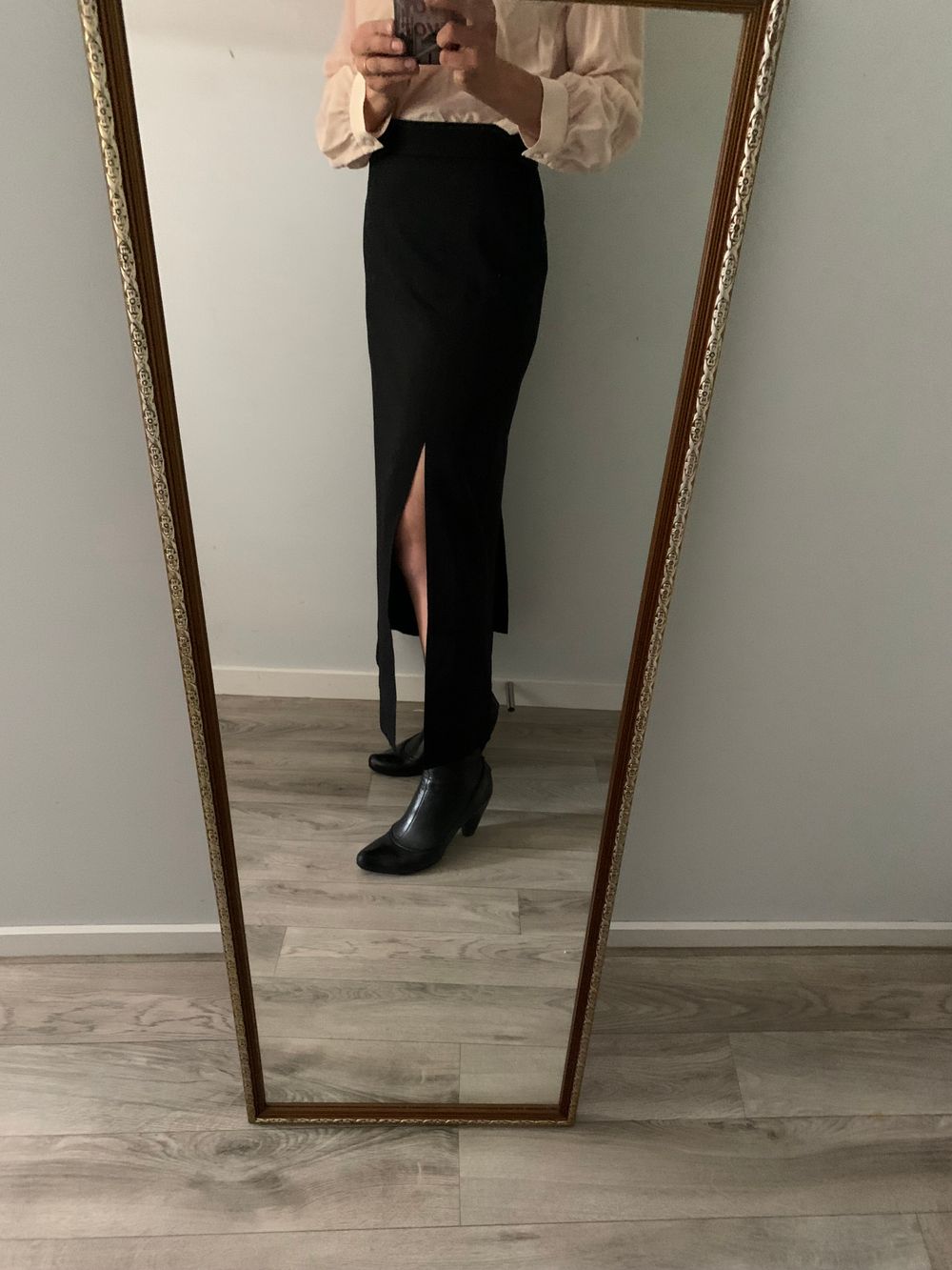 COS 100% wool midi skirt black side split classic timeless size 36- S - 8 image 2