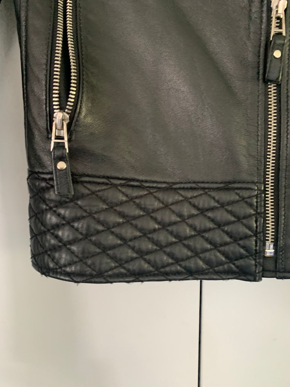 Leather biker jacket zip quilted lamb skin image 7