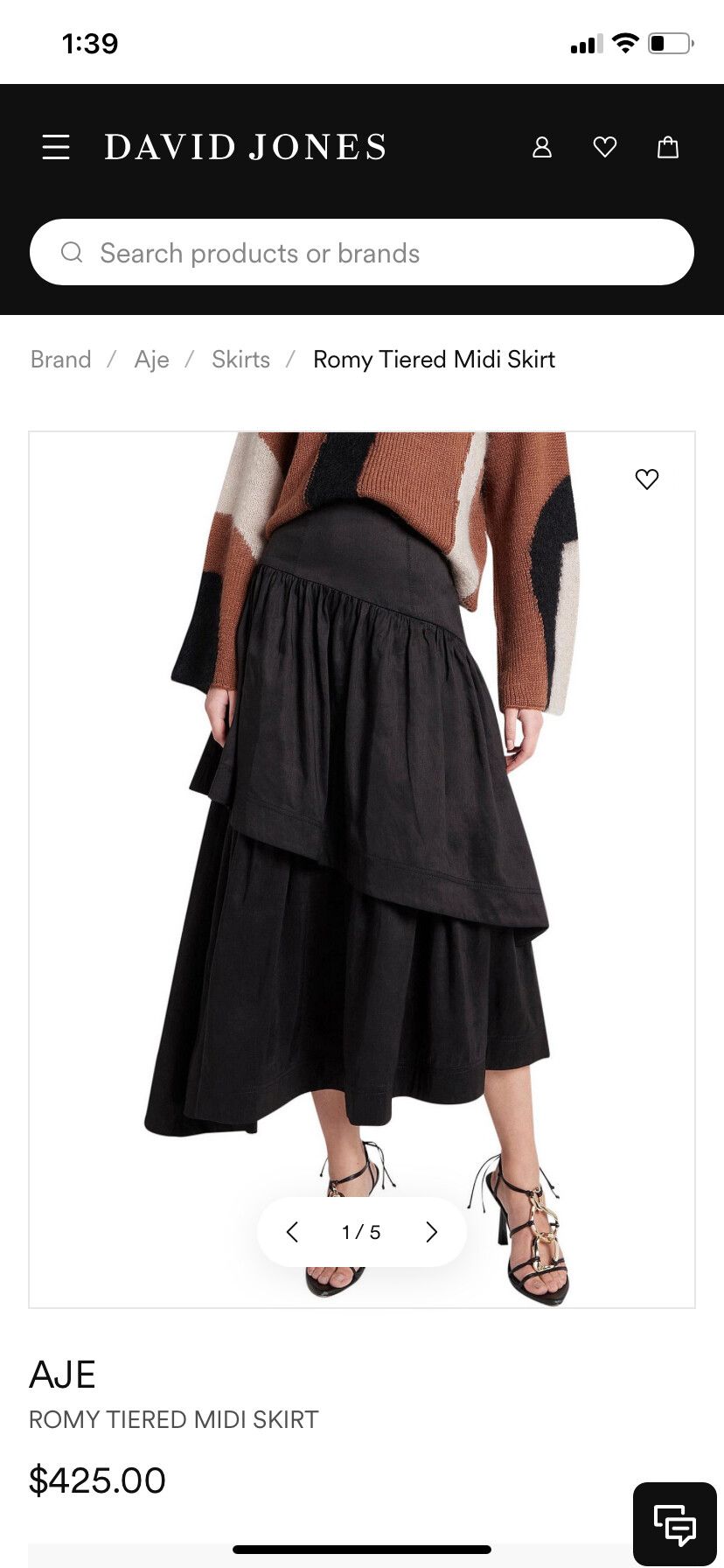Aje linen Romy Tiered Midi Skirt 12/L black assymetrical all seasons