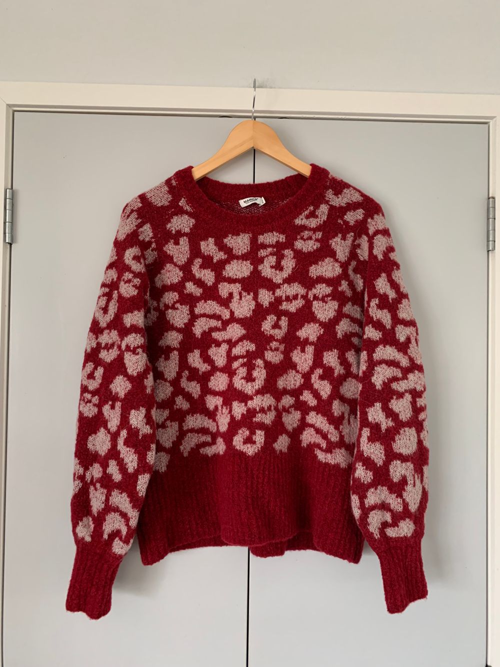 Marcs wool blend fluffy Jumper deep red white print L XL autumn winter knitwear relaxed
