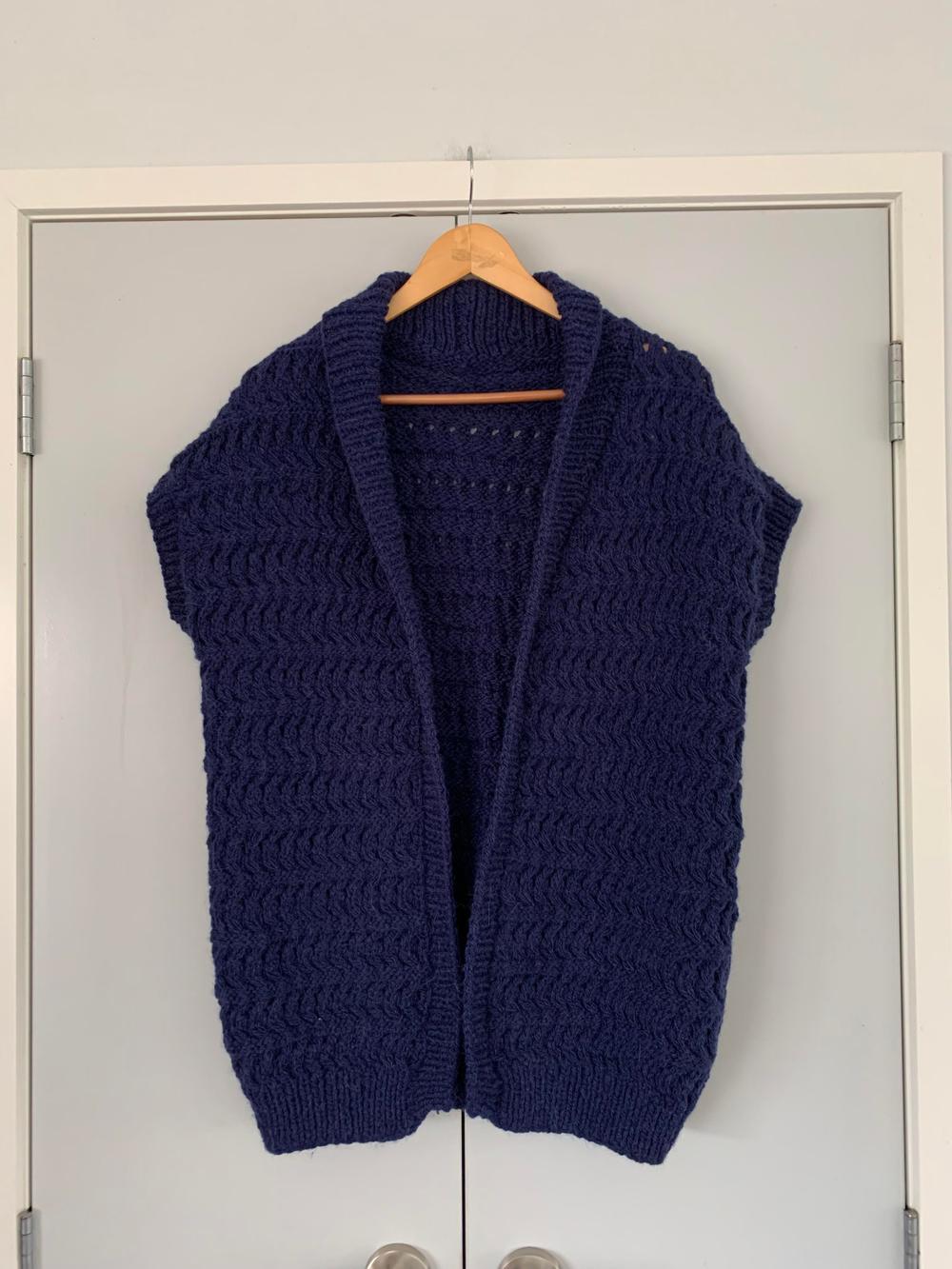 Wool mohair chunky vest Navy blue hand Knitted Sleeveless Cardigan coastal nautical capsule cosy