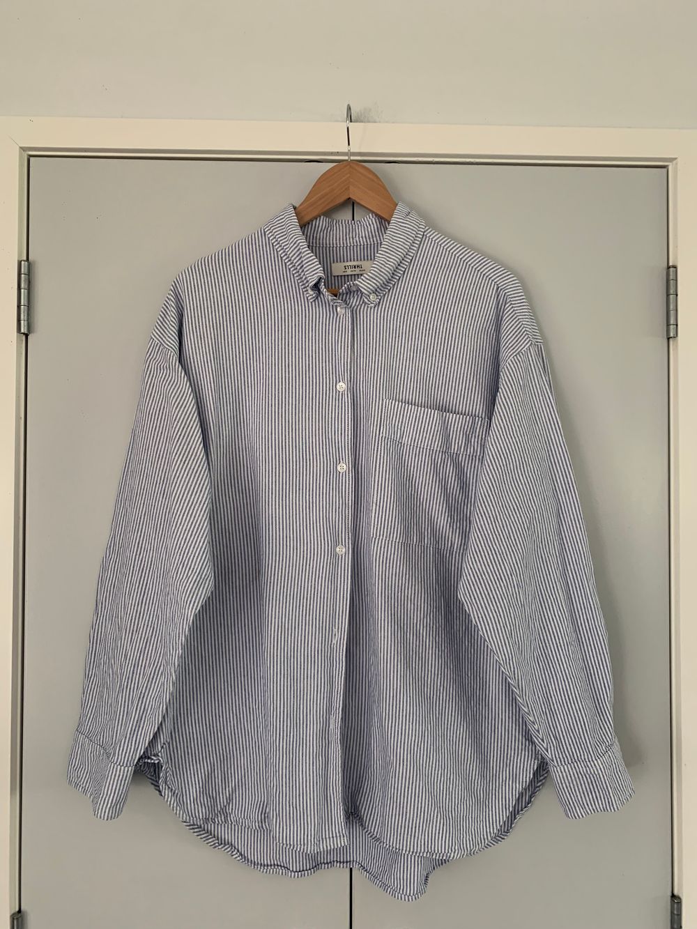 Thrills oversized organic cotton Blue white Oxford shirt 12/L Stripes casual chic layering