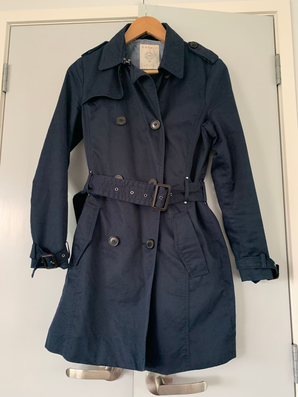 Esprit Trench Coat belted cotton navy blue classic fit S/8 elegant chic timeless image 2