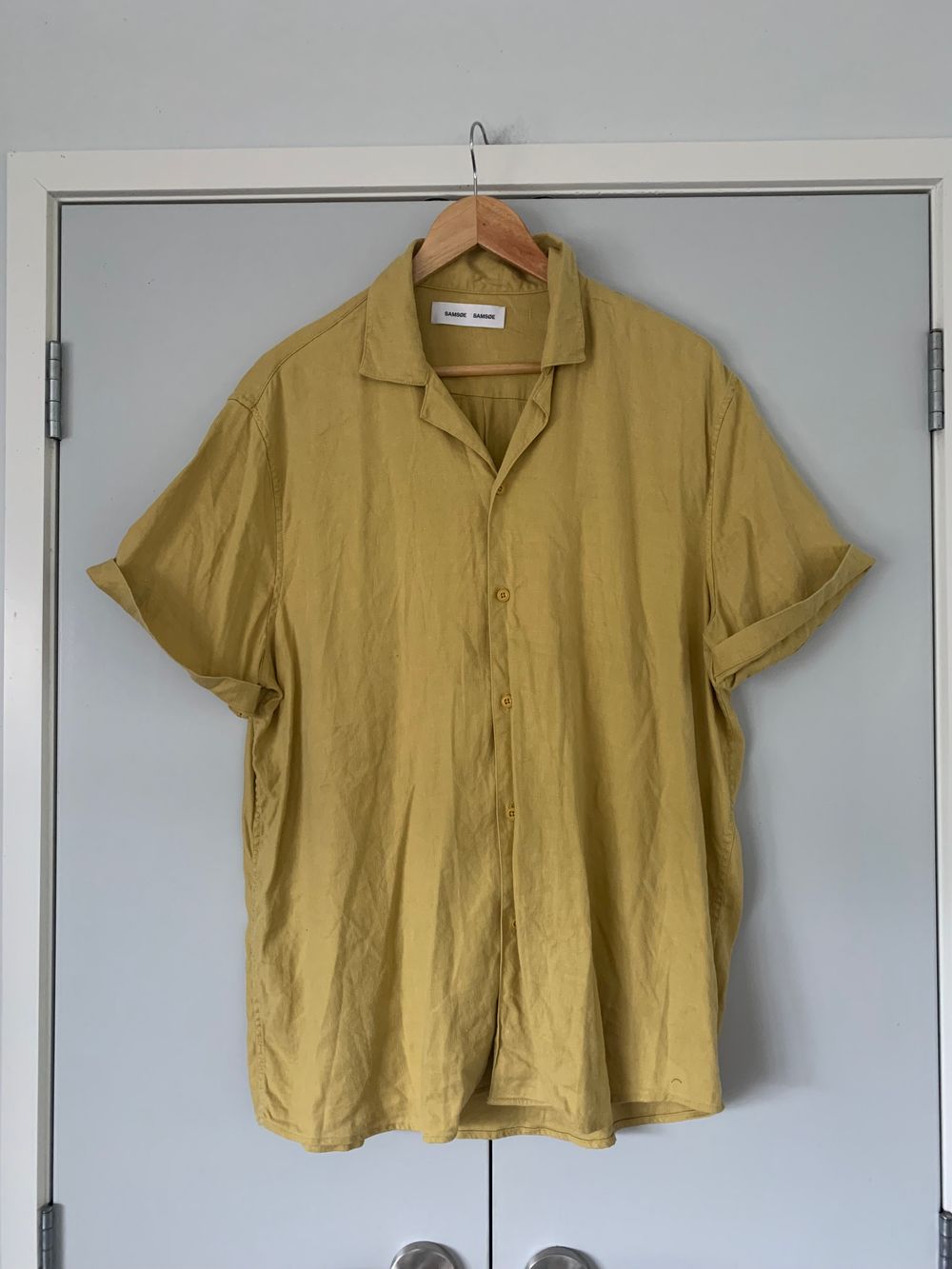 Samsoe Samsoe oversized linen button up shirt short Sleeve blouse yellow L