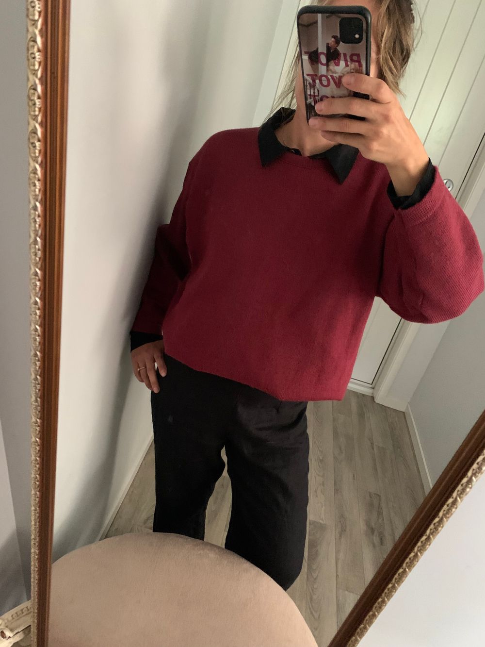 Vintage wool jumper pink raspberry crew neck relaxed fit Nz made autumn winter