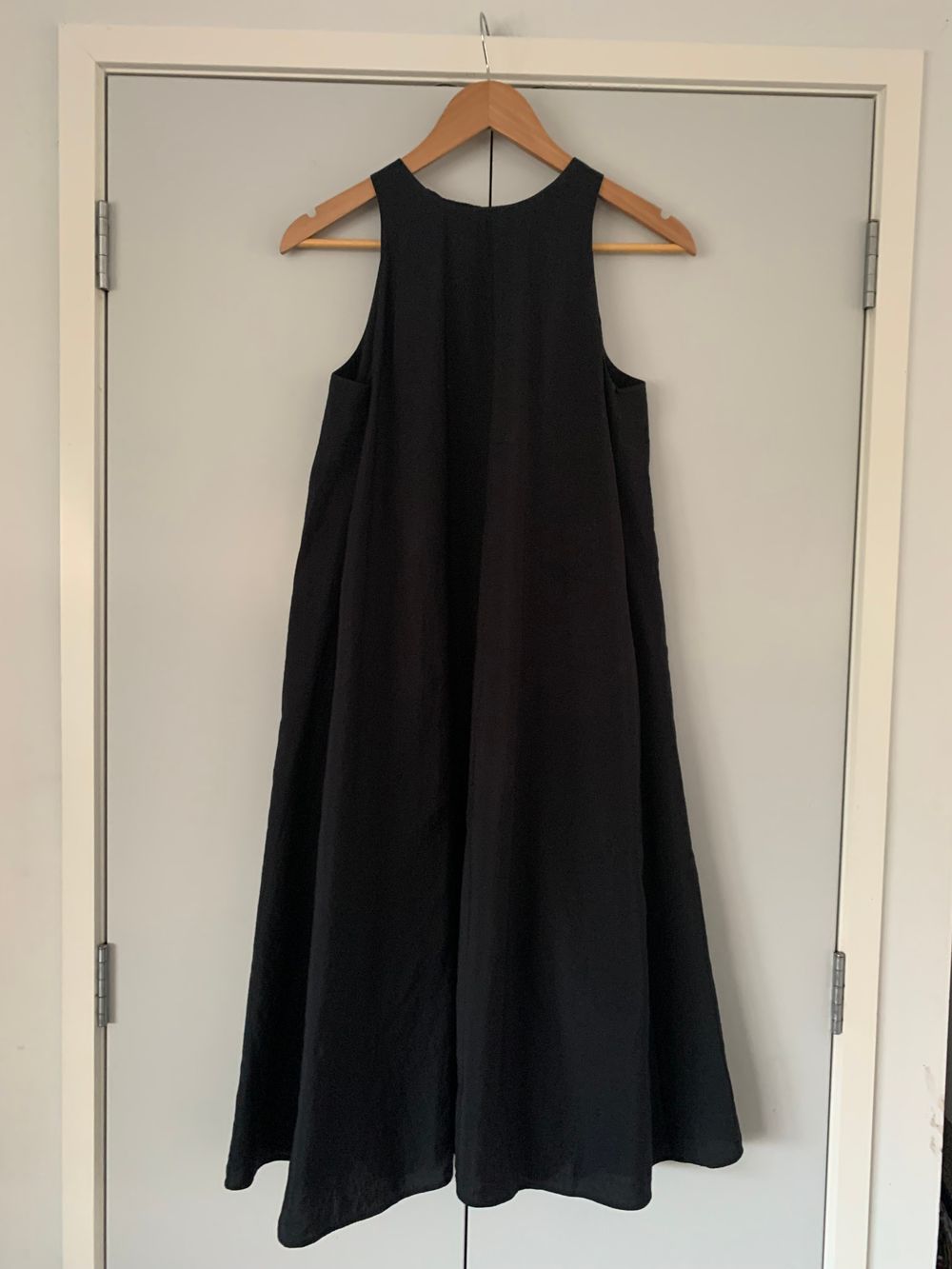 COS - COS cotton midi dress black high neck sleeveless flowy A line  minimalist 90's chic capsule S relaxed loose on Designer Wardrobe