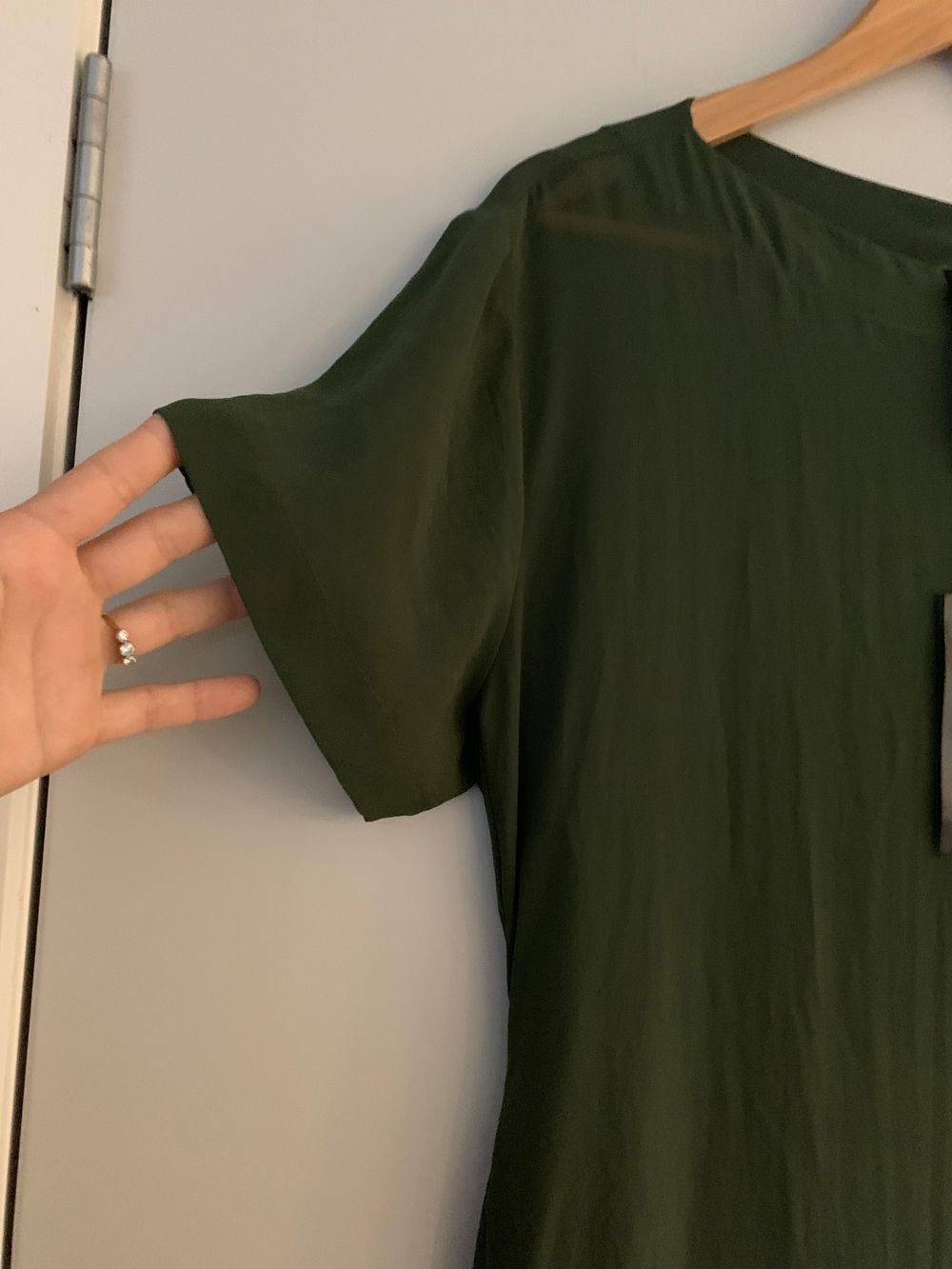 Moochi maxi dress dark green NWT 10/M chiffon classic casual chic relaxed side split sheer layer image 3