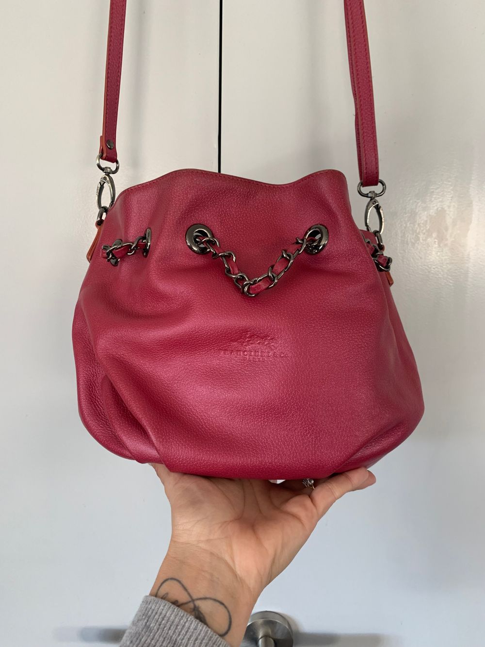 Francinel French leather hand bag purse shoulderbag pink small metallic Parisian