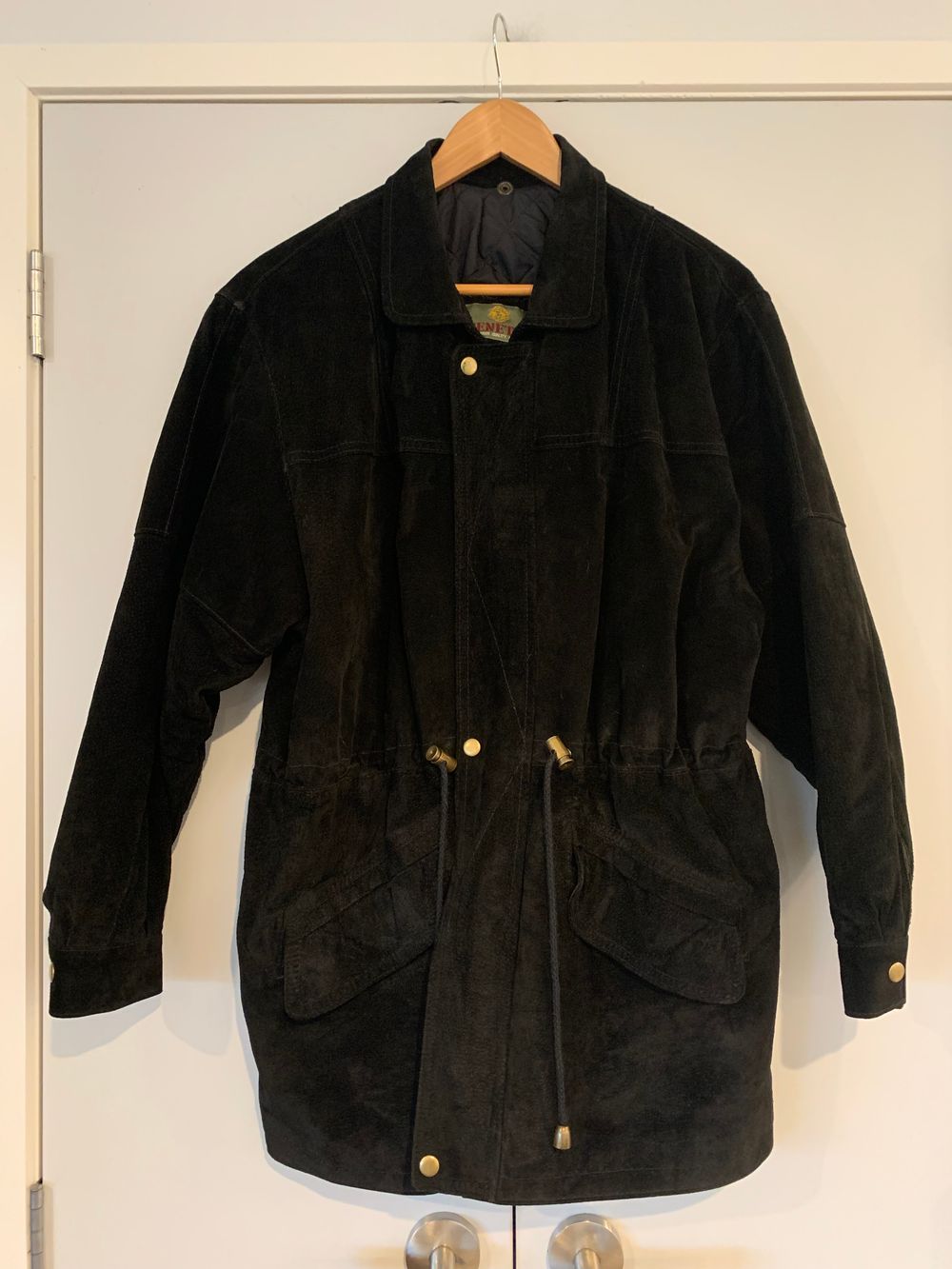 Vintage leather Nubuk suede parka jacket relaxed oversized fit black Venetti classic 90’s padded M