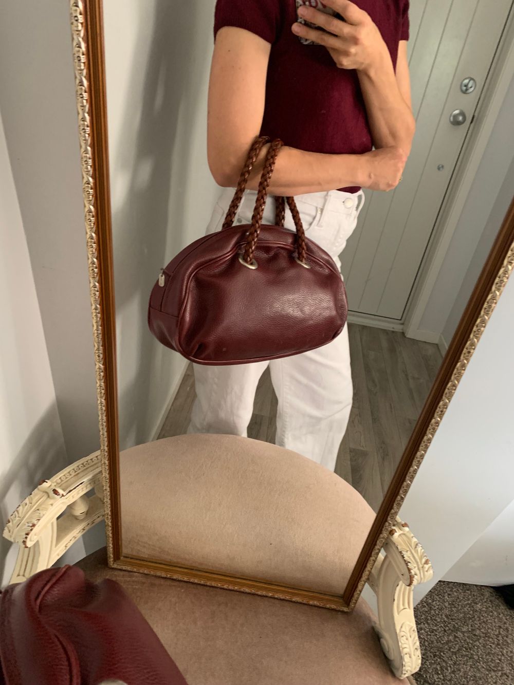 Desmo Italian leather Burgundy designer  Handbag braided handle brown shoulderbag quiet luxury bowling bag European chic