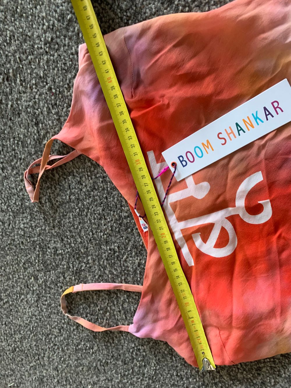 Boom Shankar NWT summer Red Watercolour cam top boho chic singlet matching pant set Hindi script tie image 6