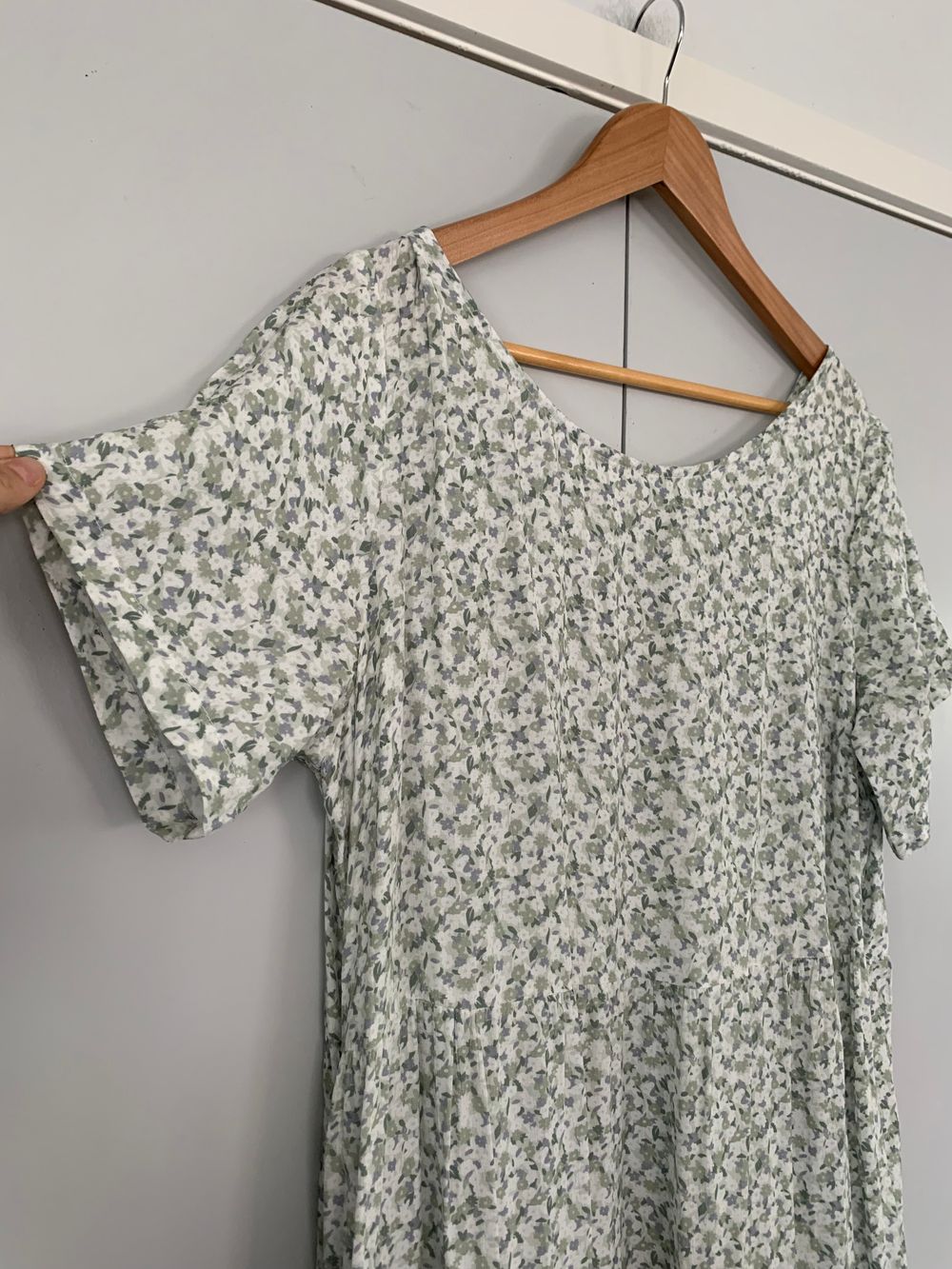 Wallace Cotton boho cottage floral maxi dress sage green white L image 7